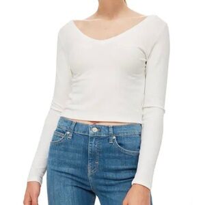 Topshop V-Neck Long Sleeve Crop Top White